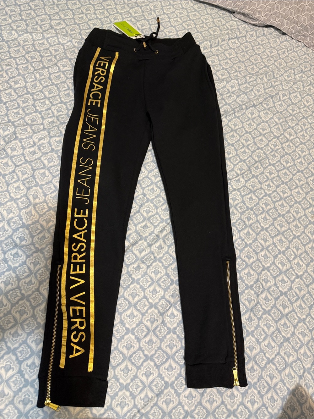 Versace Jeans Collection Black Jogger Pants with Gold Logo Stripe